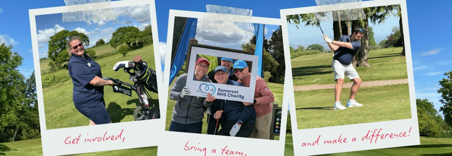 Three images of players at a charity golf day