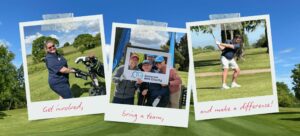 Three images of players at a charity golf day